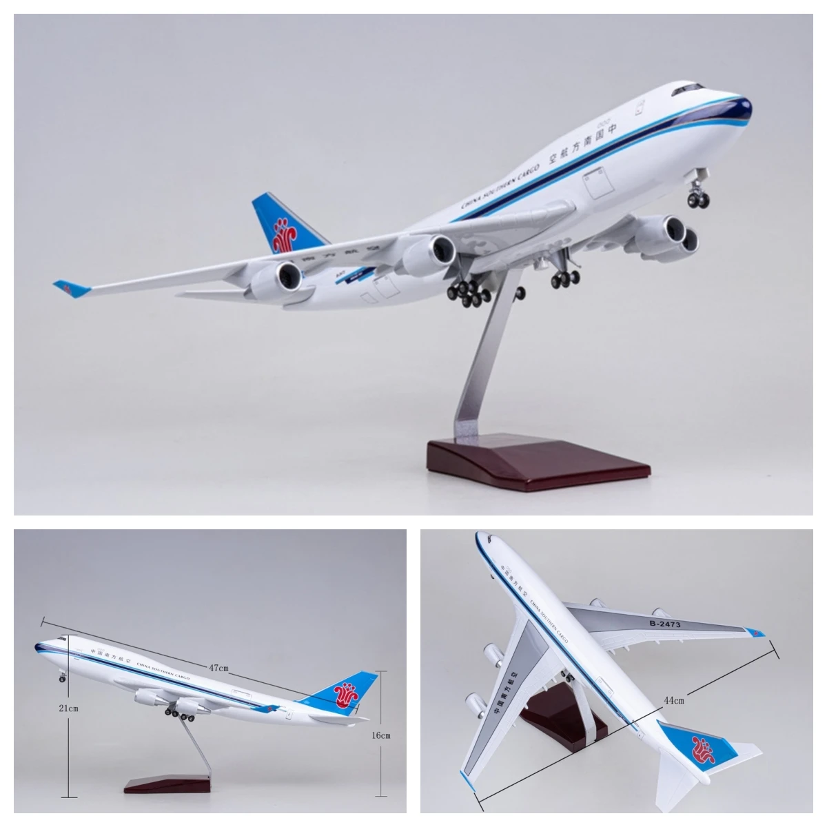 

47cm Airplane Model Toy B747 China Southern Cargo Passenger Aircraft With Wooden Base Diecast Resin Model Plane Aviation Gifts