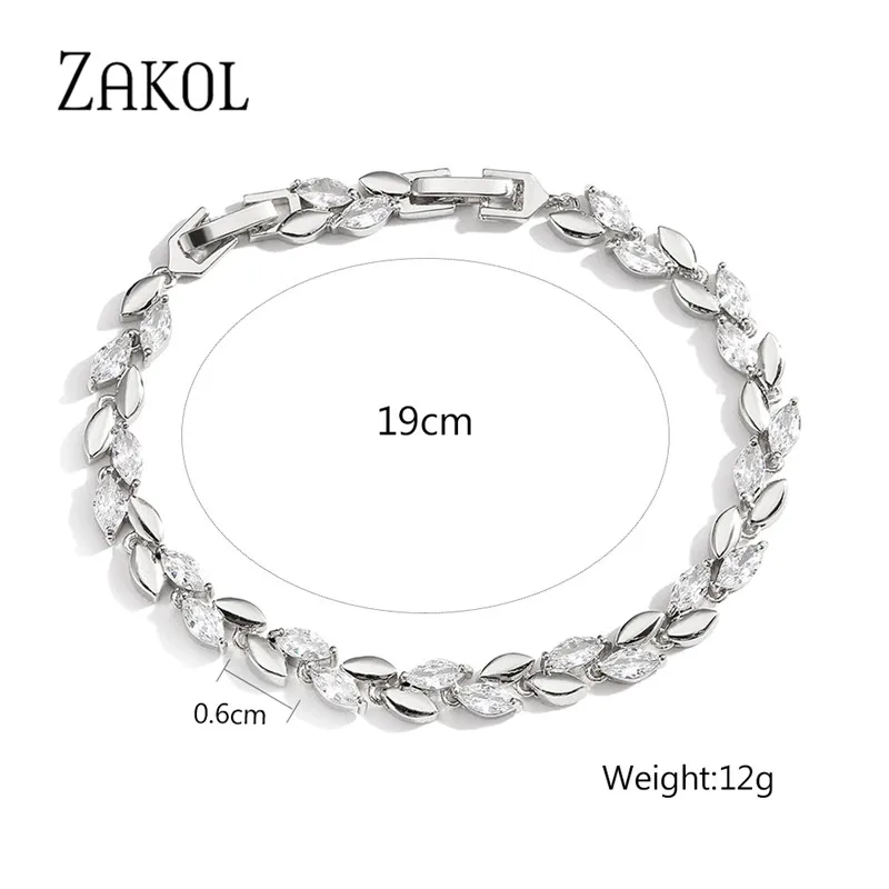 ZAKOL Trendy Charm Marquise Cut Cubic Zirconia Bracelets For Women CZ Leaf Bridal Wedding Party Jewelry Gift BP2252