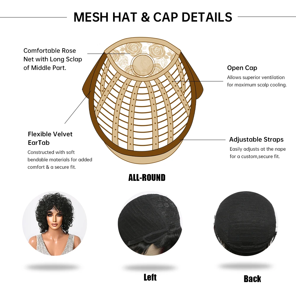 Dark Black Synthetic Kinky Curly Wigs with Bangs Short Afro Curl Bomb Fluffy Wigs for Women Brizilan Daily Party Heat Resistant