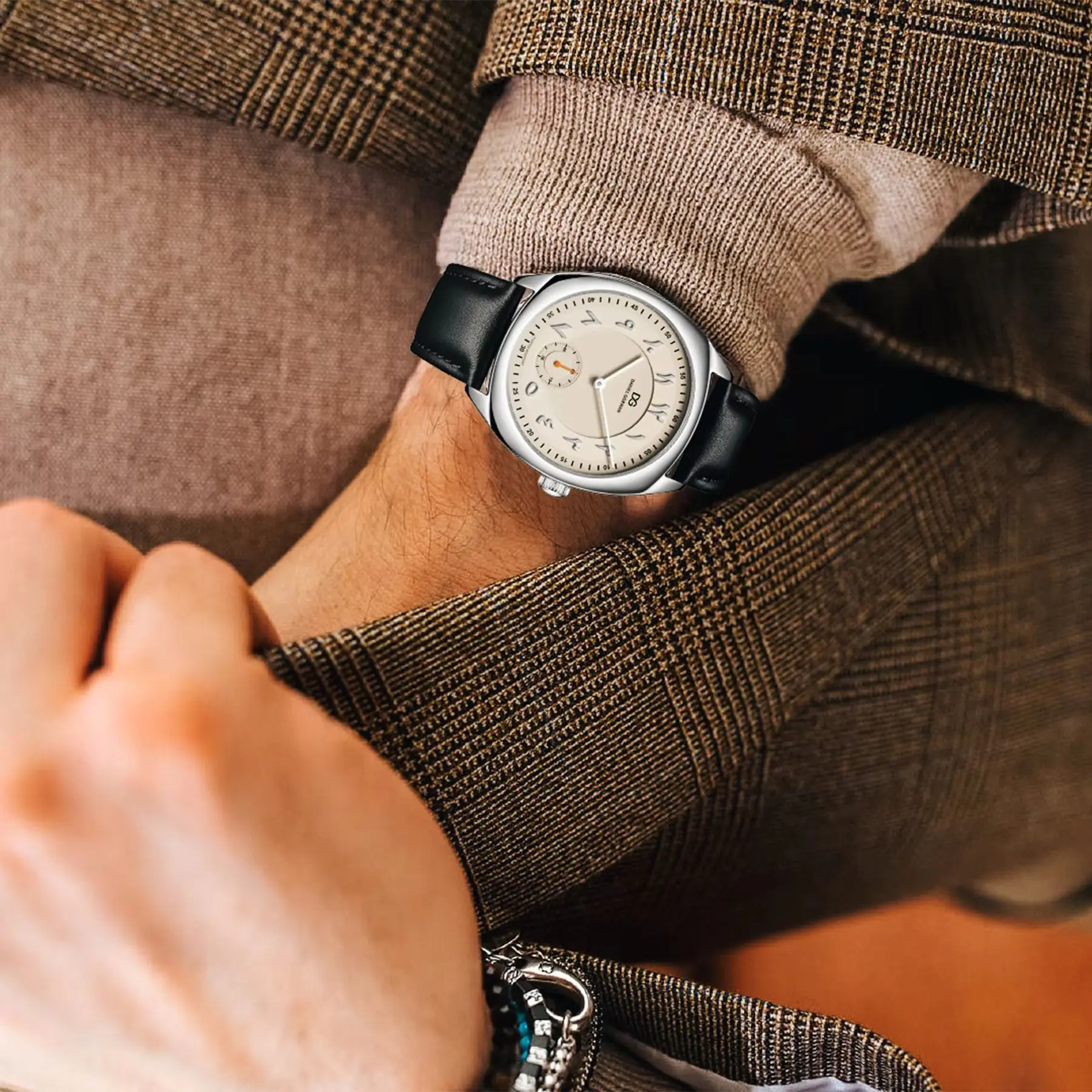 Daniel Gorman Quartz 520 Watch Leather Strap Arabic Numerals Stainless Steel Case Waterproof Wrist Couple Watch Phantom Watch