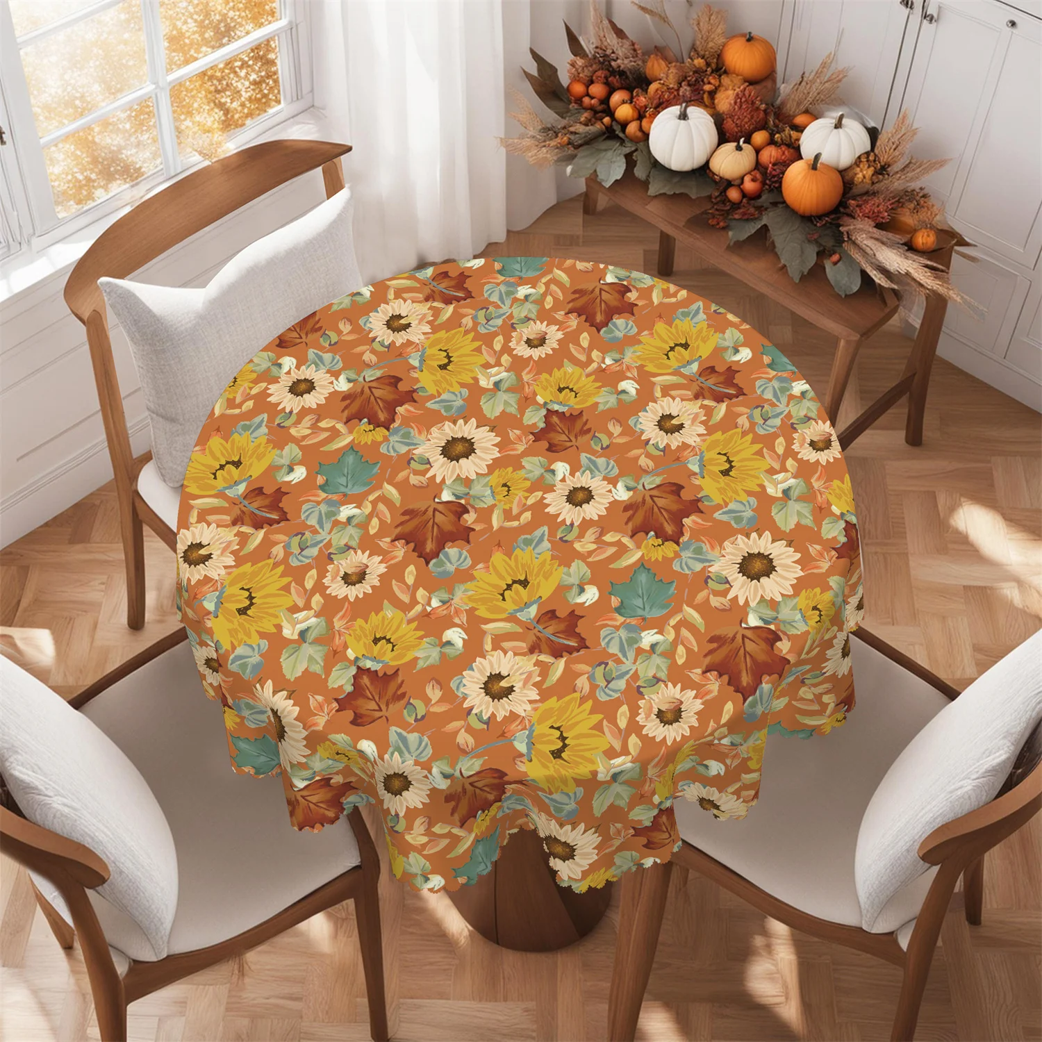 Sunflower and maple leaf leaf autumn tablecloth, one pack, suitable for dining tables, parties and outdoor decorationszyc