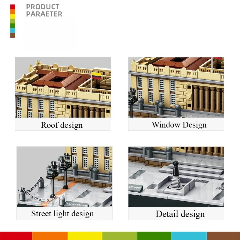 Miniature Colombia Bolivar Square Building Block Model, Compatible Universal Bricks City View Desktop Display Collection