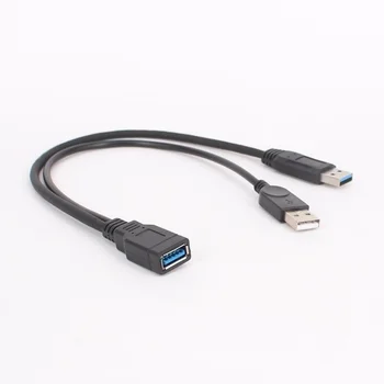 블랙 USB 3.0 암-듀얼 USB 수, 추가 전원 데이터 Y 익스텐션 케이블, 2.5 인치 모바일 하드 디스크용, 1 개 