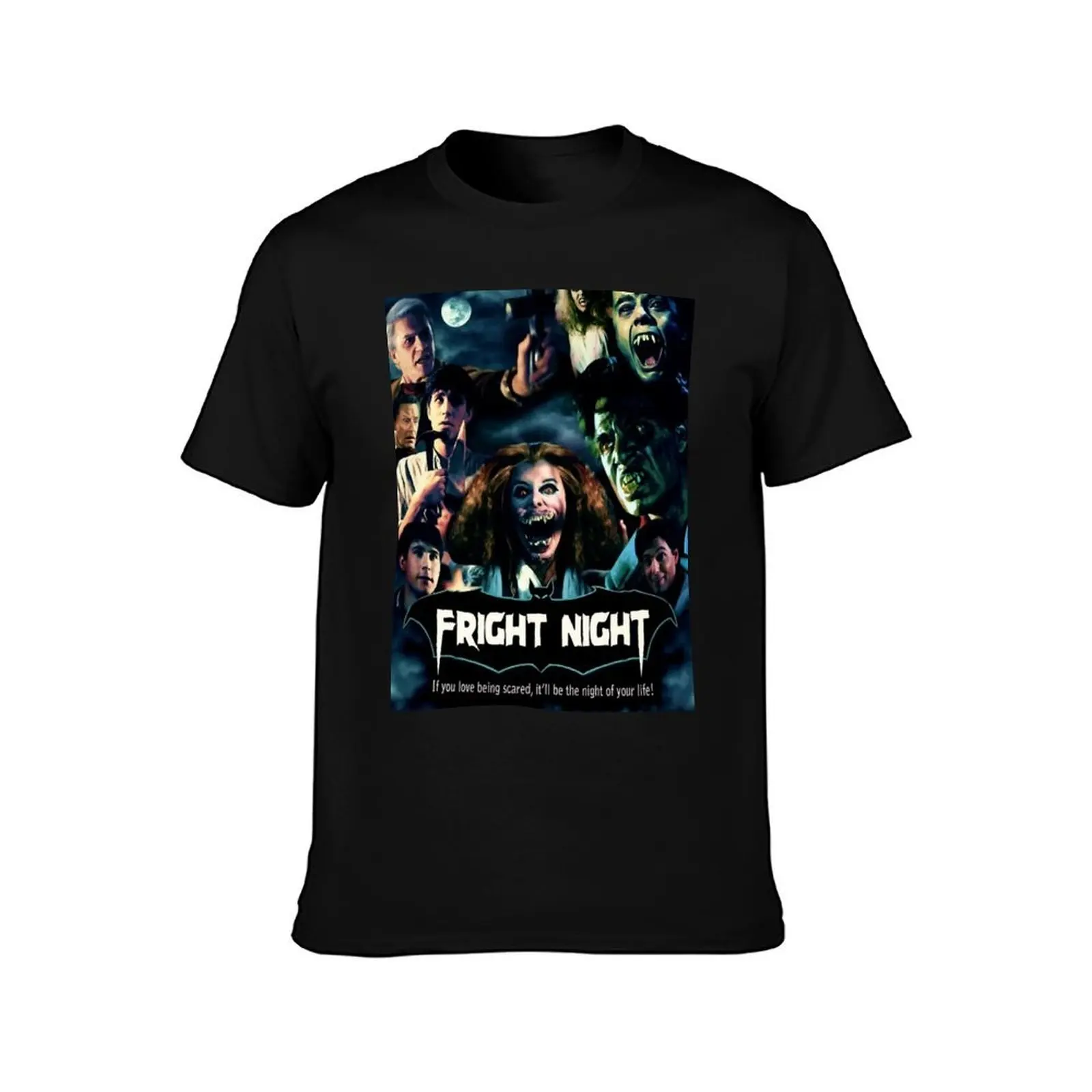 Fright Night T-Shirt, Summer Casual Cotton Tee, Oversized Streetwear Tops, Vintage Graphic Print, Loose Fit Short Sleeve