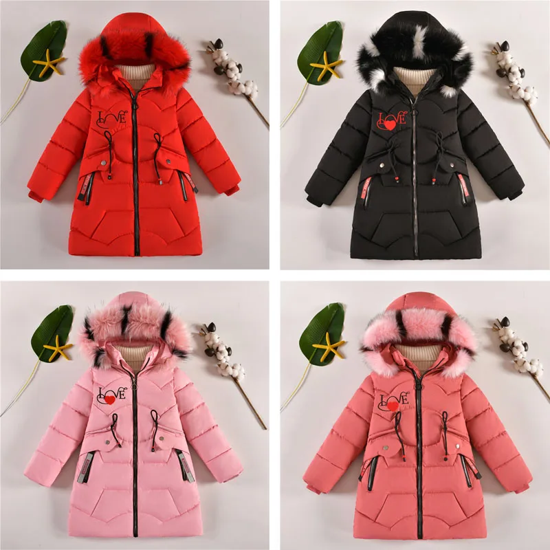 -30℃ Winter Padded Warm Jackets Girls Thick Plus Velvet Long Style Coats Teen Kids Heavy Cold-proof Hooded Windbreaker Snowsuit