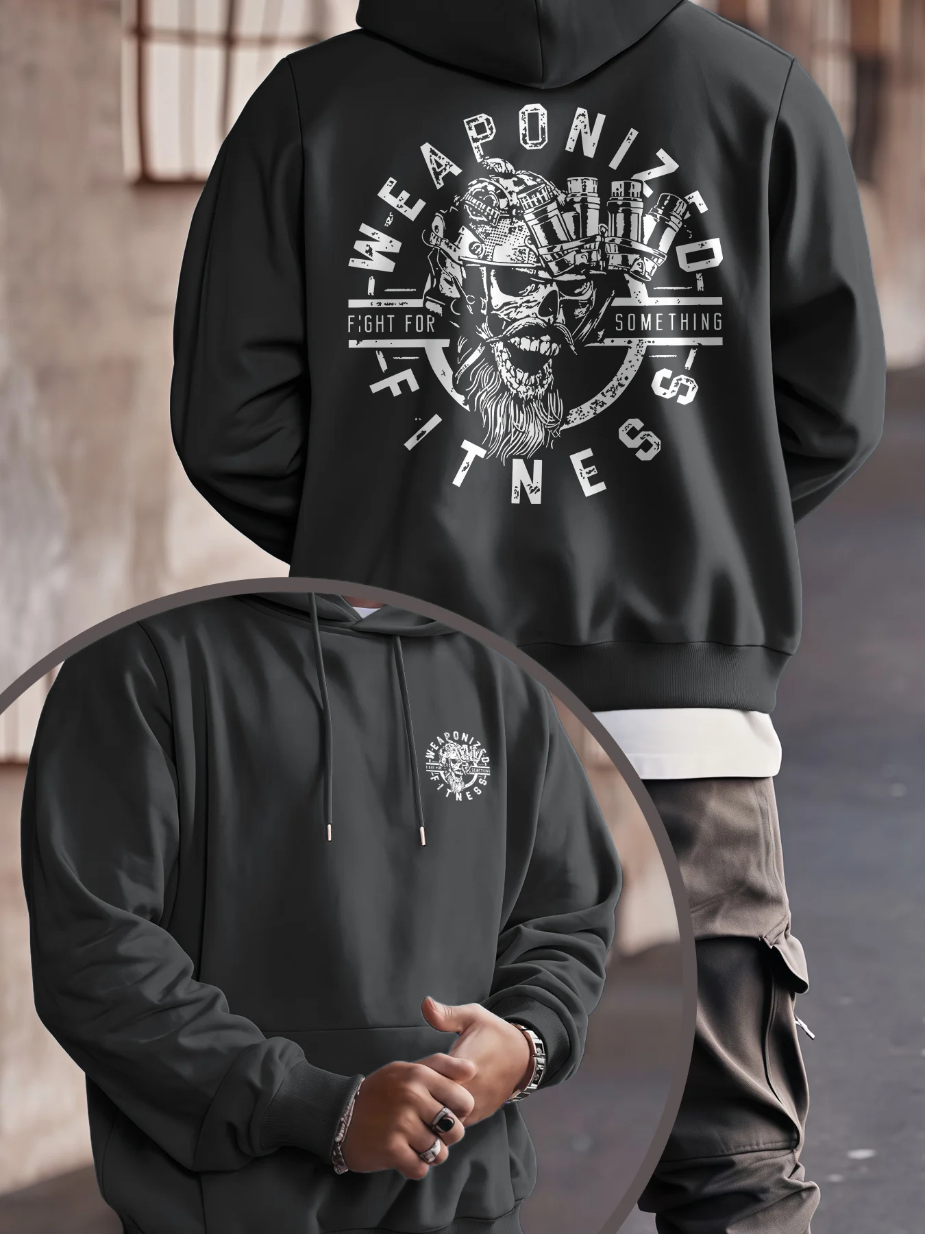 New Autumn/winter Men's Stylish Hooded Sweatshirt Casual and Everyday Featuring Tactical Helmet Night Vision Goggles Skull Print
