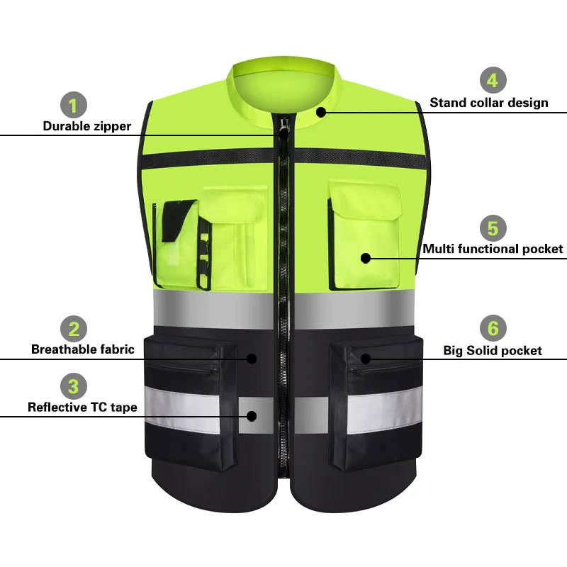 Customizable Logo High Visibility Reflector Construction Work Pockets Reflective Safety Vest