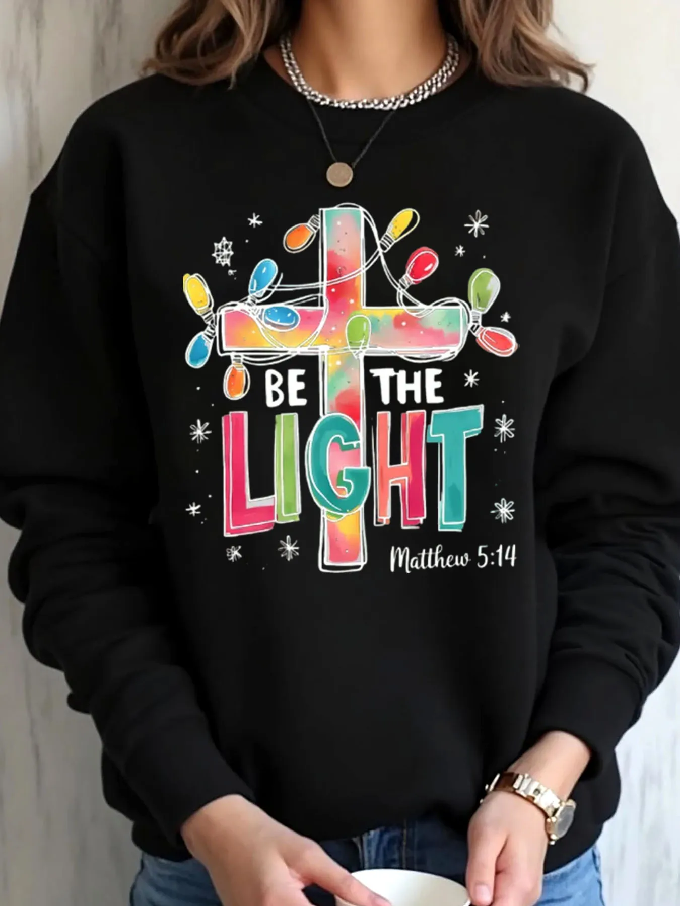 

Женская толстовка большого размера с рождественским крестом, лампочка Be The Light Matthew 514, уличная одежда