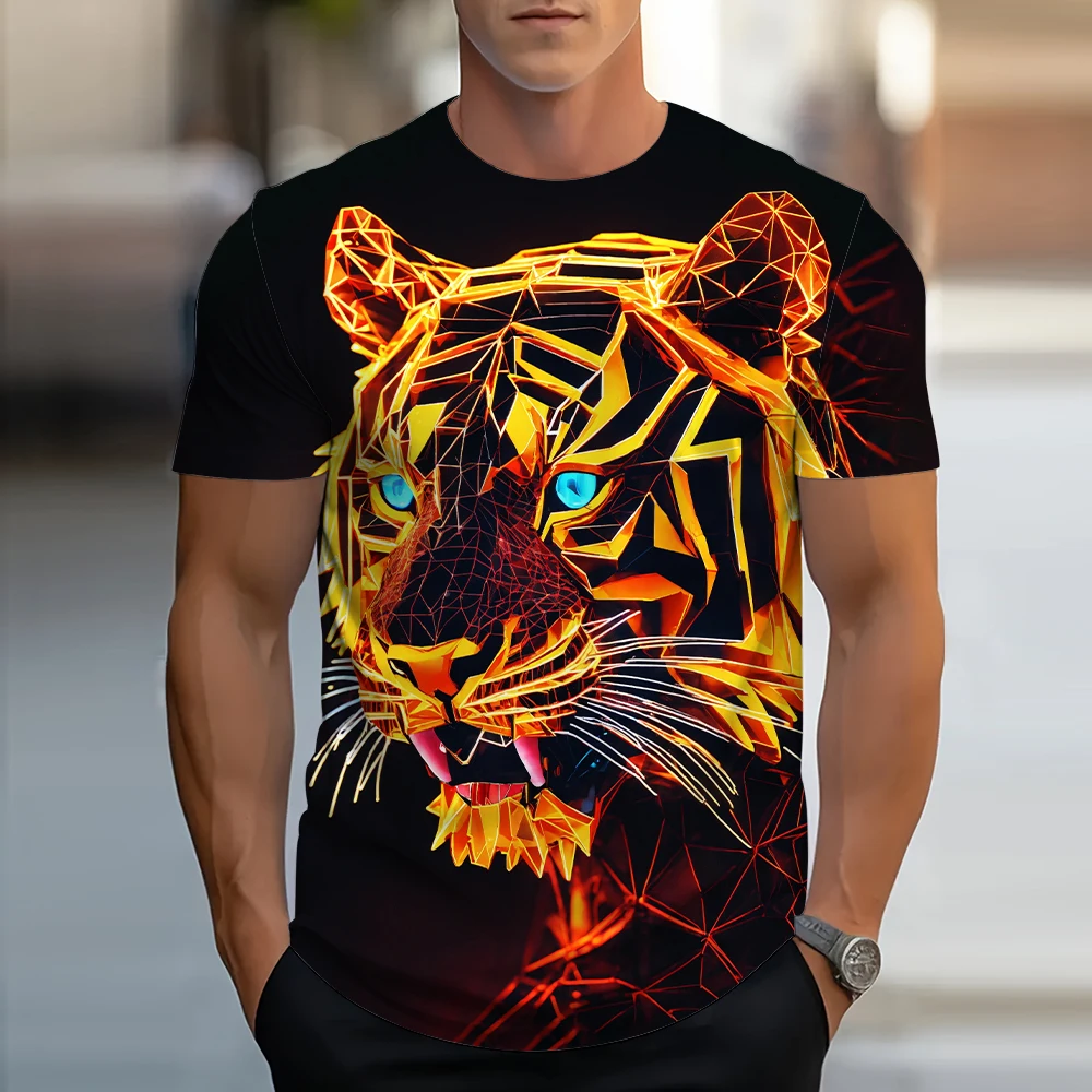 2024 Summer New Leopard T Shirt Men's Animal Pattern Short Sleeve Casual Street Men's Printed Tops O Neck Quick Dry T Shirt