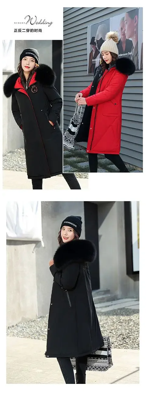 Double Sided Wearing Parker 2026 Winter New Women's Down Cotton Jacket Big Fur Collar Hooded Coat Female Thicken Parka Overcoat