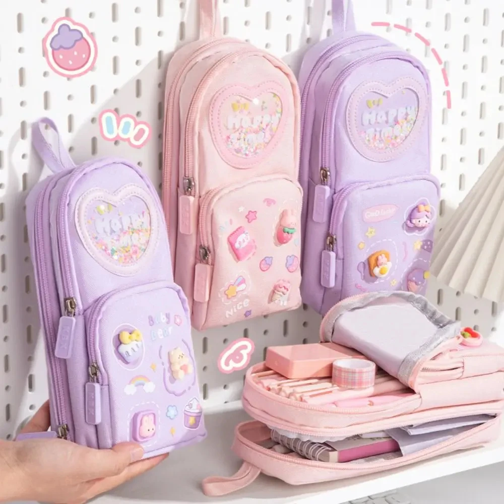 Imagem -04 - Mochila de Grande Capacidade para Meninas Lápis Bolsa de Lápis Bolsa com Zíper Estético Papelaria Titular Camadas Bolsos