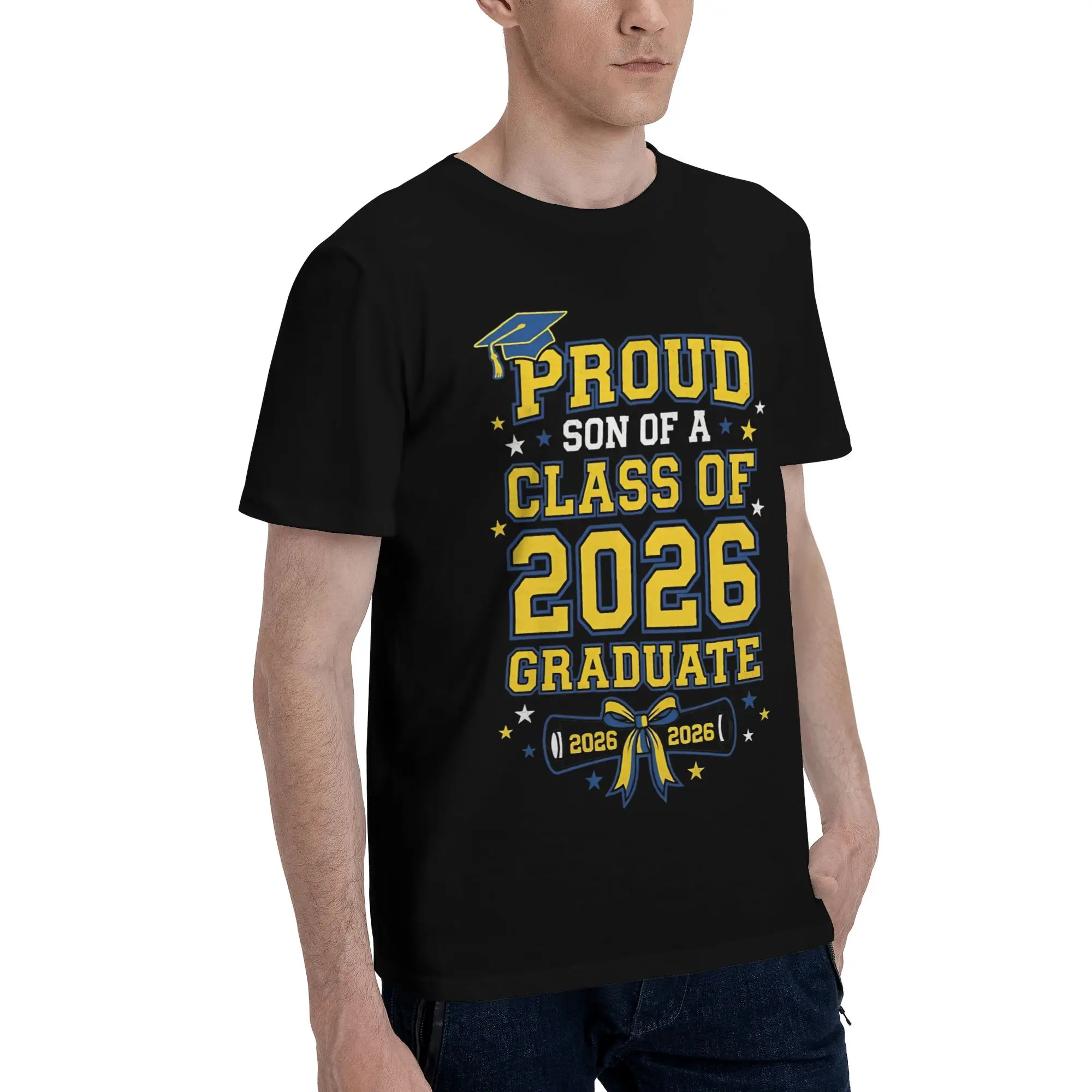 Proud Son Of A Class Of 2026 Graduate Family Graduation  Celebration Graphic 100% Cotton T-Shirt Class Of 2026 Tees Tops For Men