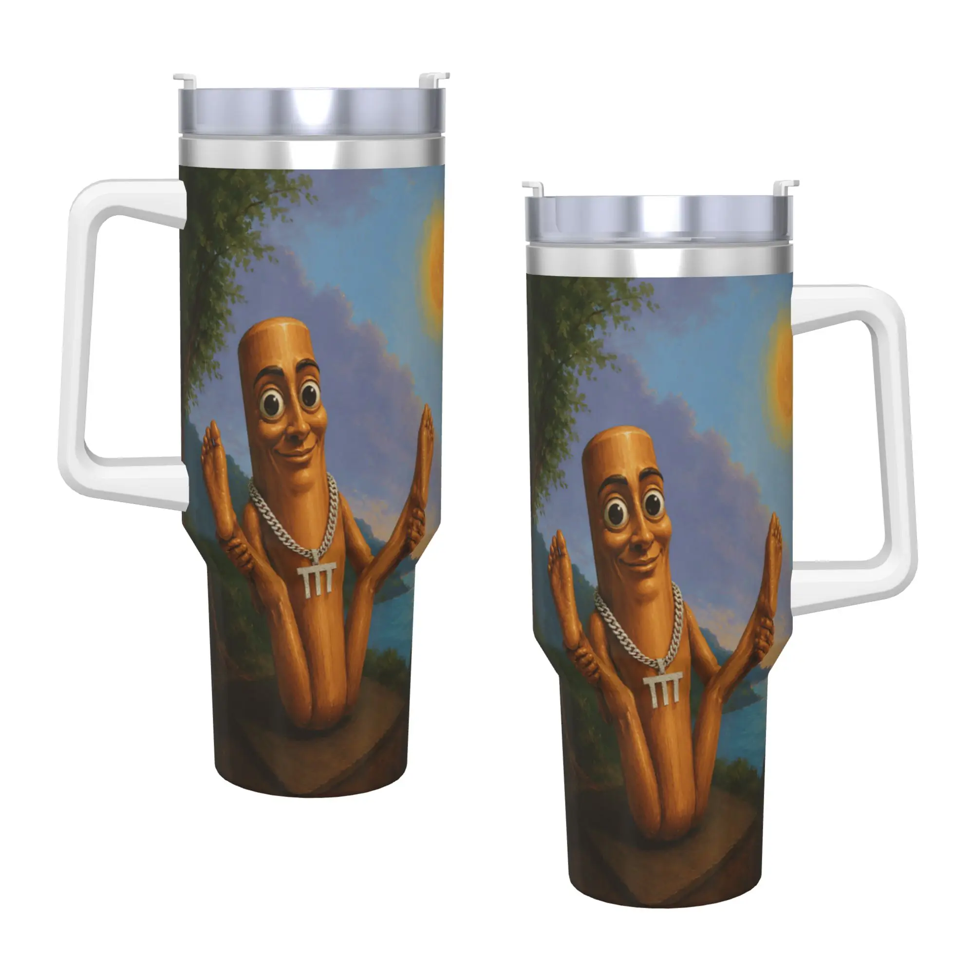 Tung Sahur Doing Hilarious Yoga Pose Funny Brainrot Art Meme Stainless Steel Tumbler Driving Mugs Cup Large Capacity Coffee Mug