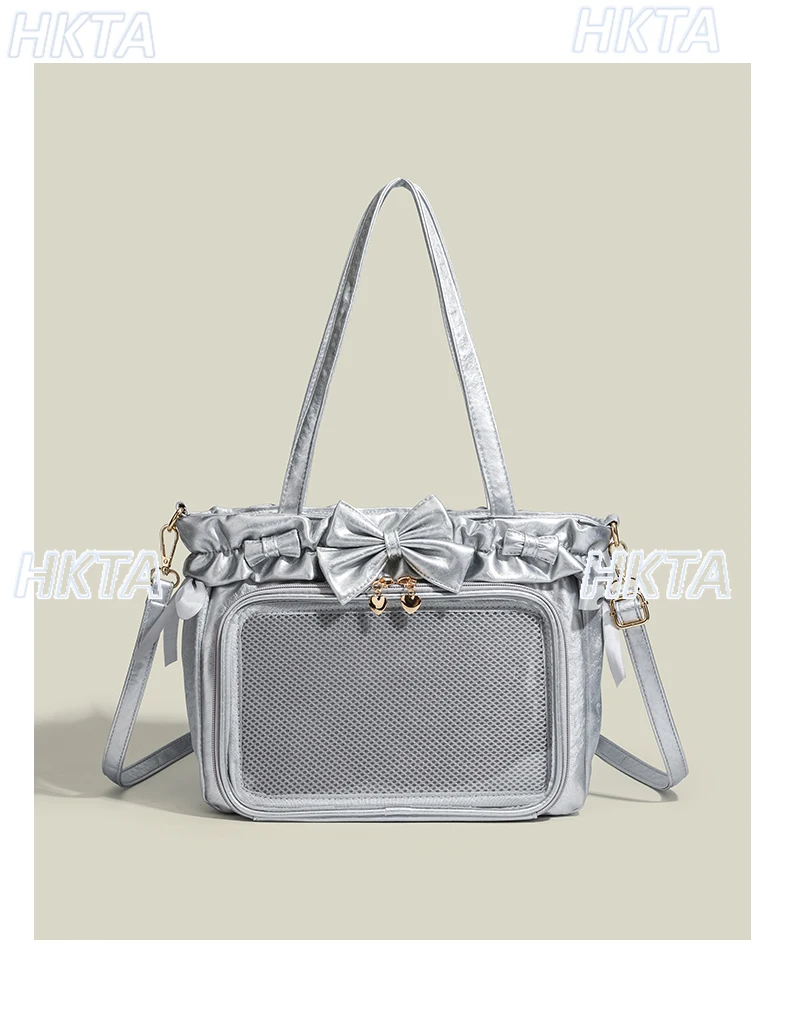 

Летние сумки в японском стиле с милым бантом и плиссированной лентой в стиле Лолиты, женские сумки большой вместимости, универсальные повседневные модные фиолетовые сумки-тоут