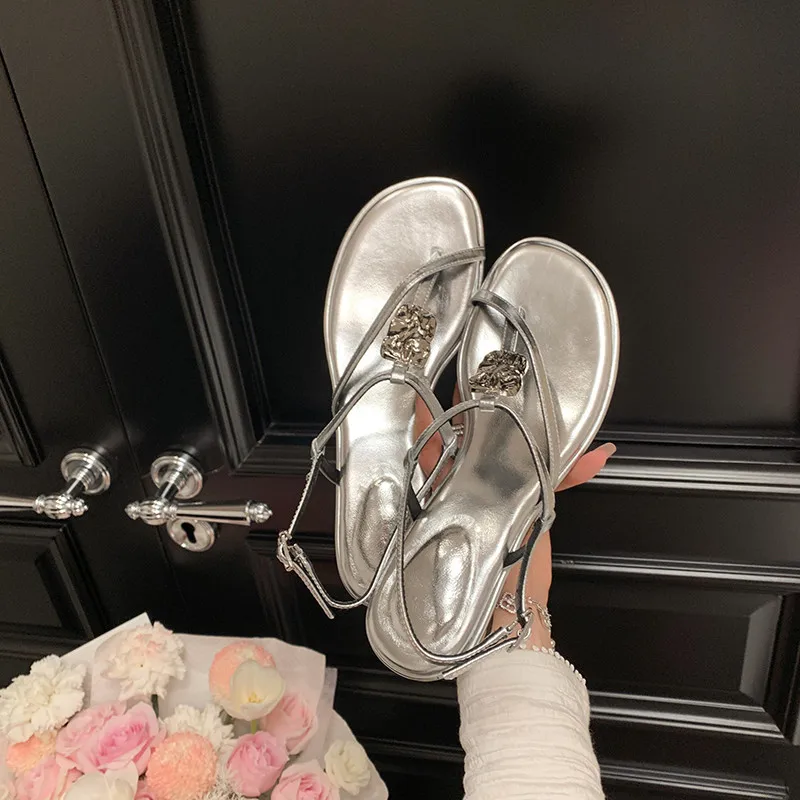 MKKHOU Fashion Sandals Women's New High Quality Genuine Leather Strap Combination Low Heel Sandals Summer Open Women's Shoes