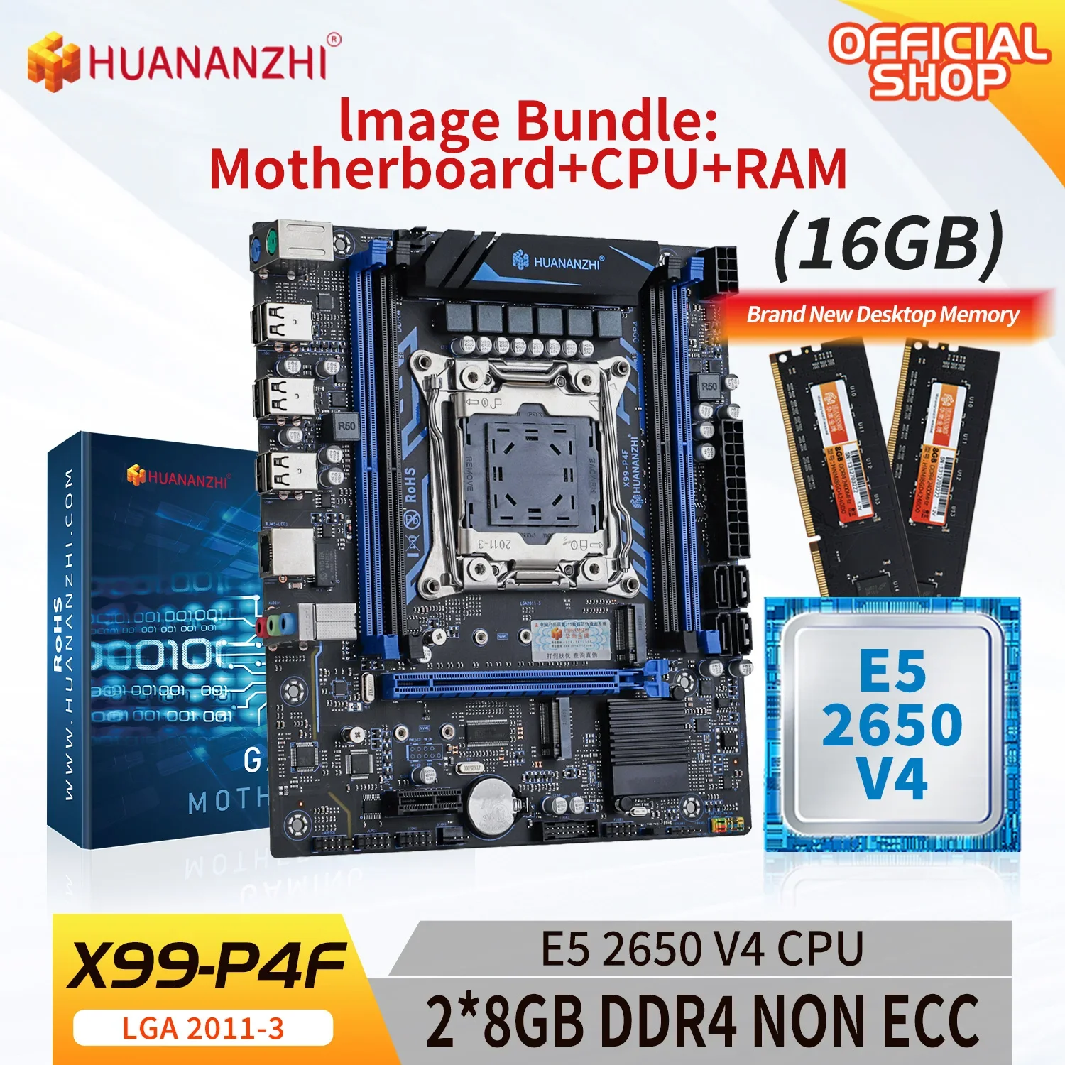 HUANANZHI X99 P4F LGA 2011-3 XEON X99 Motherboard with Intel E5 2650 V4 Support DDR4 NON-ECC memory combo kit set NVME SATA RU