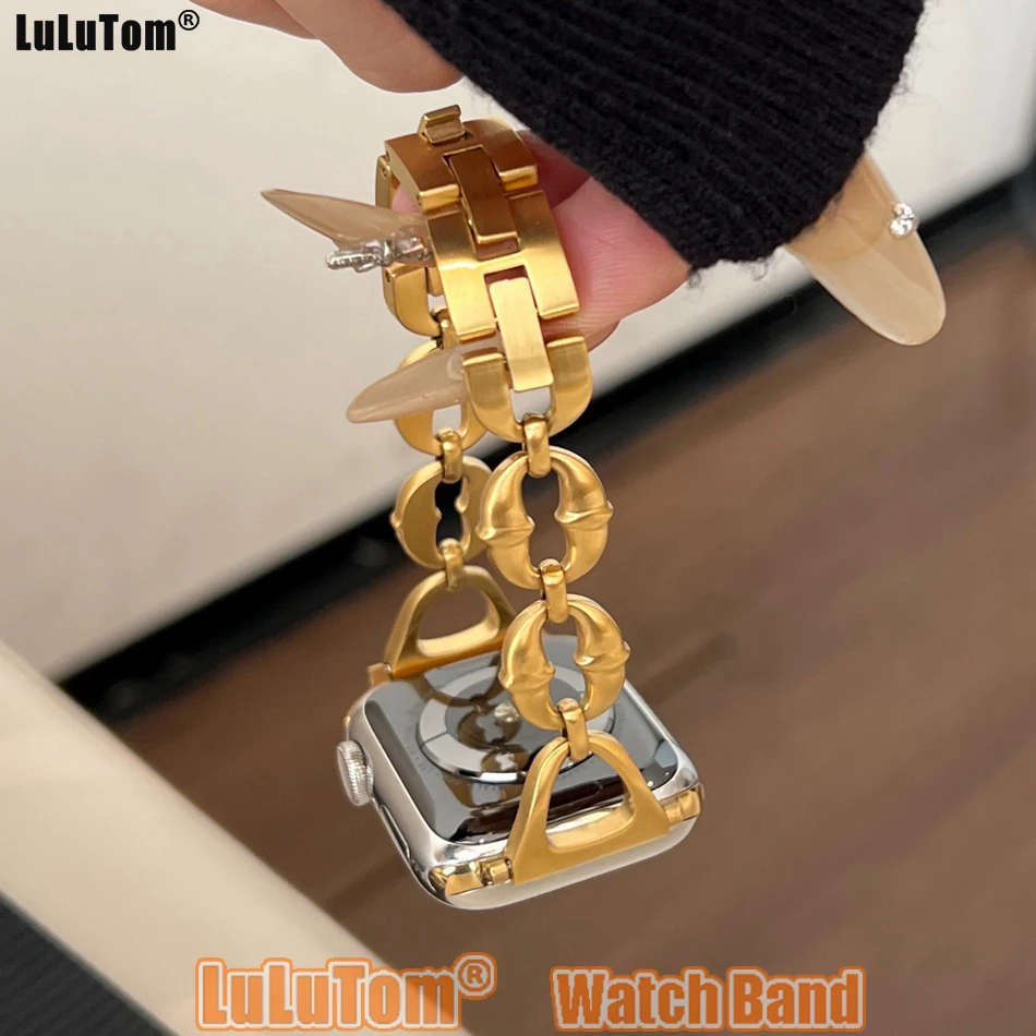 Luxury Copper Bell Strap For Apple Watch Band 38/40/41/44/42/45/49mm Stainless Steel Bracelet iWatch Series 9 8 7 6 5 4 SE Ultra