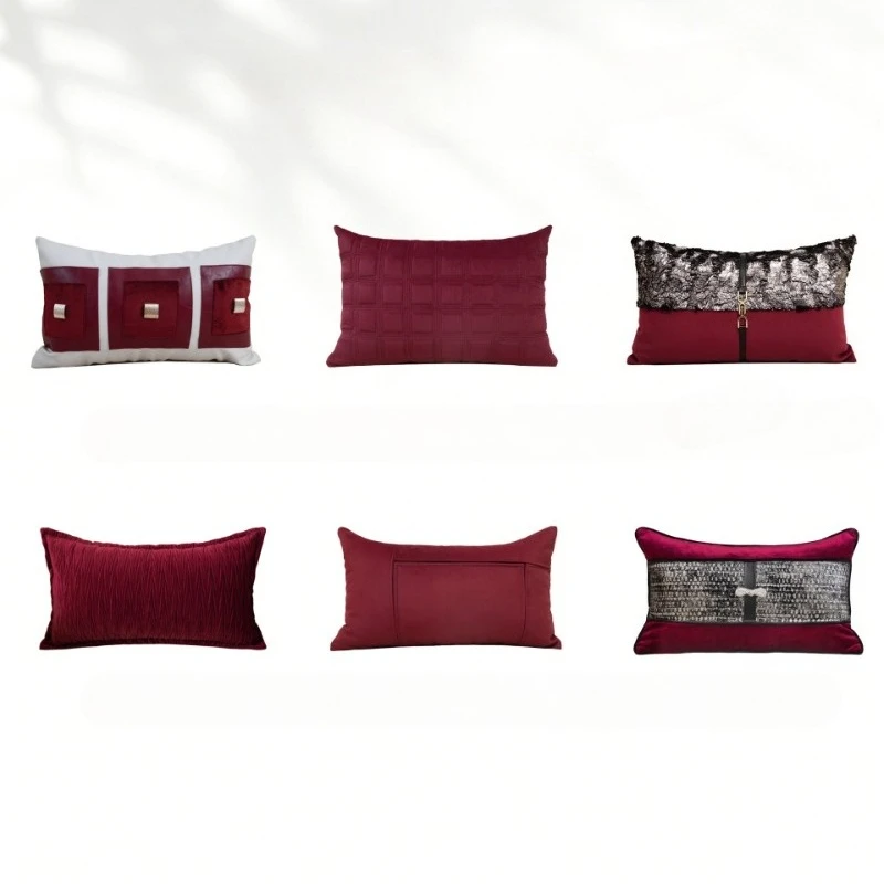 30x50/45X45CM Wine Red Throw Pillow Cover Homestay Weaving Stamping Waist Cushion Cover Decor Home Decorative Pillowcase