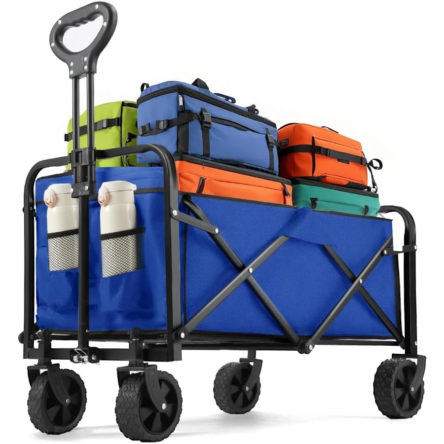 

Collapsible Wagon 220 lbs Heavy Duty Wagon Carts Foldable Portable Wagons for Groceries Beach Cart with AllTerrain Wheels Drink