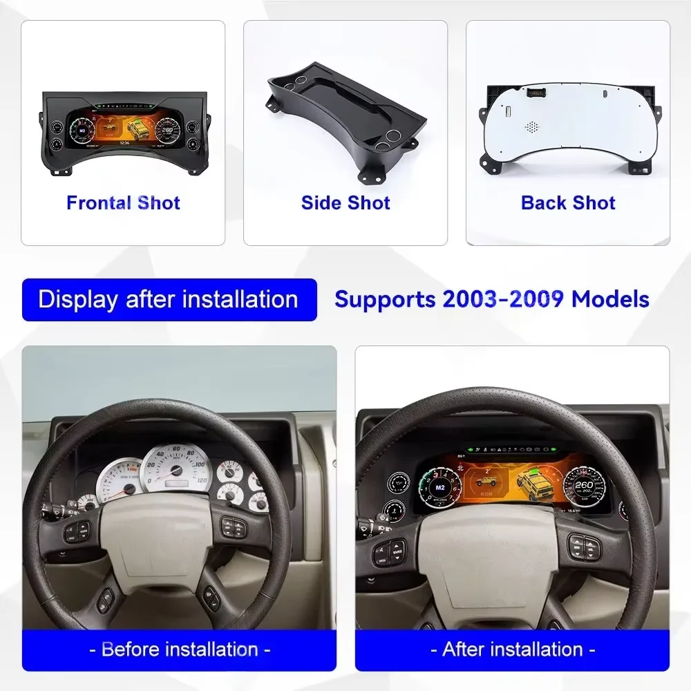 For Hummer H2 2003~2009 12.3 Inch Display Dashboard Digital Performance LCD Speed Table Car Android 15 GPS Navigation Carplay