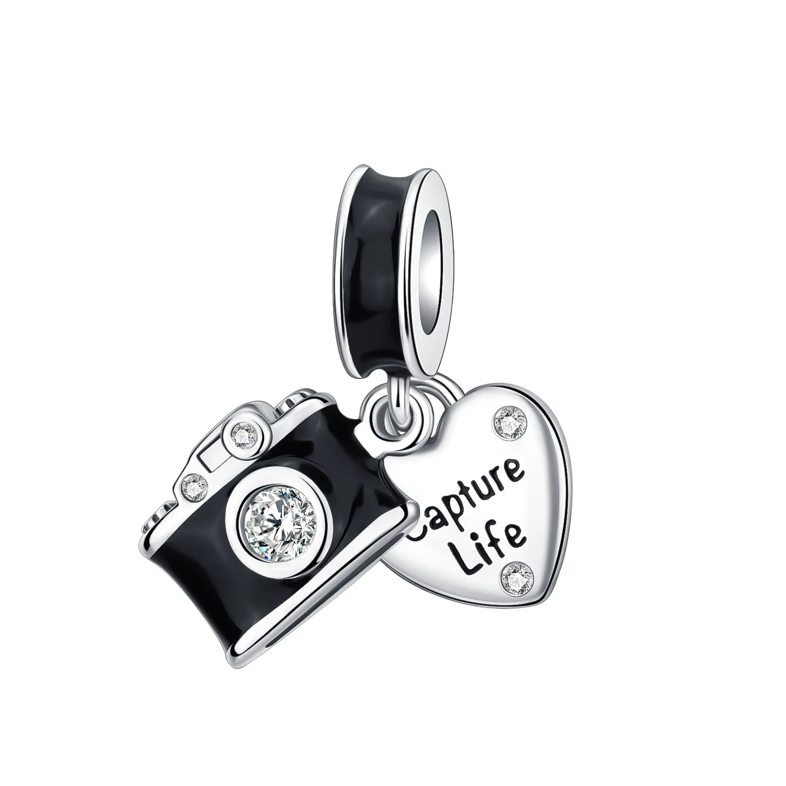 

925 Sterling Silver Capture Life Camera Black Pendant Charm Fit Original Pandora Charms Bracelets Women DIY Jewelry Gift