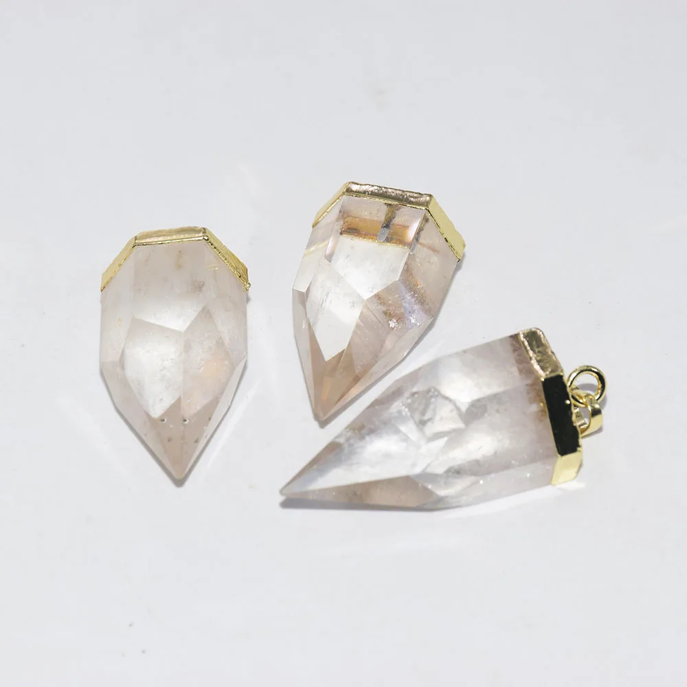 5pc Clear Quartz Crystal Necklace Women Natural Stone Pendant 2023 Big Crystals Fashion Jewelry Bullet femme Gold Plated Point