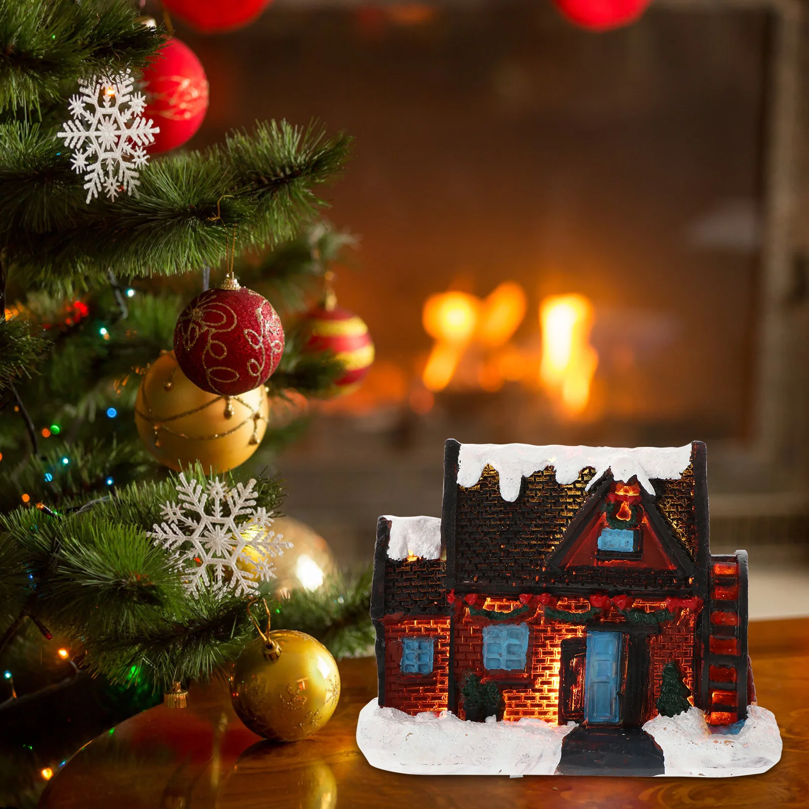 

1Pcs Luminescent Resin House Christmas Mini Ornament Handmade Glow-in-Dark Decorative Cottage for Festive Home Atmosphere Xmas