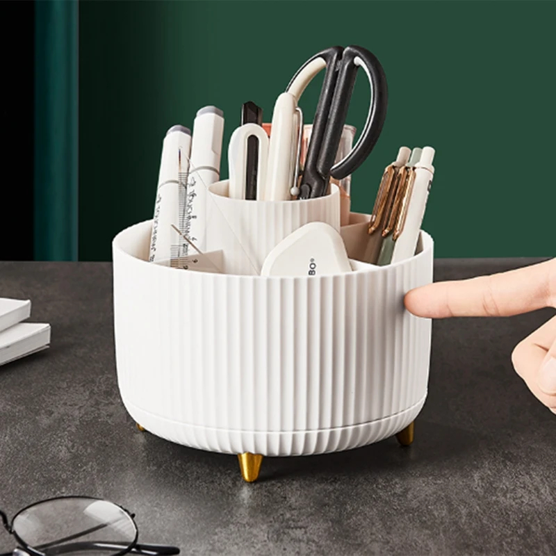 Desk Pencil Pen Holder 360° Rotating Pencil Organizers for Desk Storage Stationery Supplies Organizer Pencil Cup - White-ABLL
