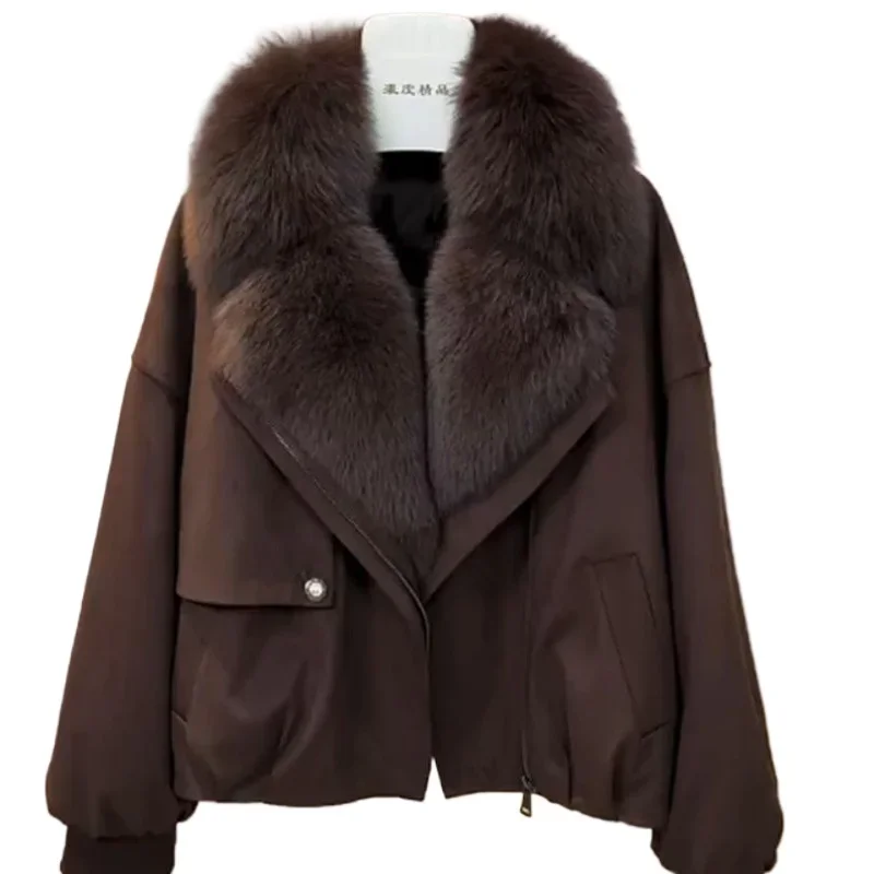 A High-end White Laid-back Style Warm Versatile Coat New Winter Stylish Short Cotton-padded Jacket with A Fur Collar for Women