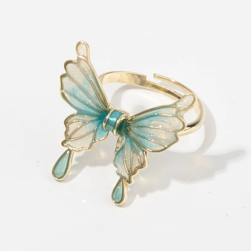 Fashion Butterfly Ring Gradual Drip Oil Opening Adjustable Ring Birthday Party Holiday Jewelry Gift Accessories