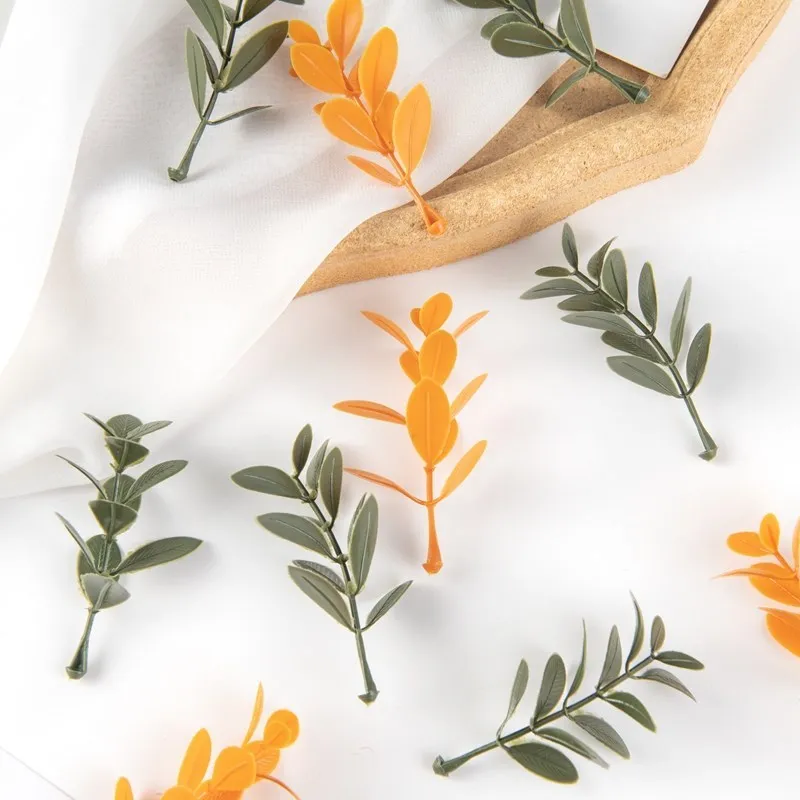 50 Stück künstliche Pflanze verlässt Weihnachts feier nach Hause Hochzeit Hintergrund Wand dekoration Zubehör DIY Kuchen Candy Box Sammelalbum – Detail 21