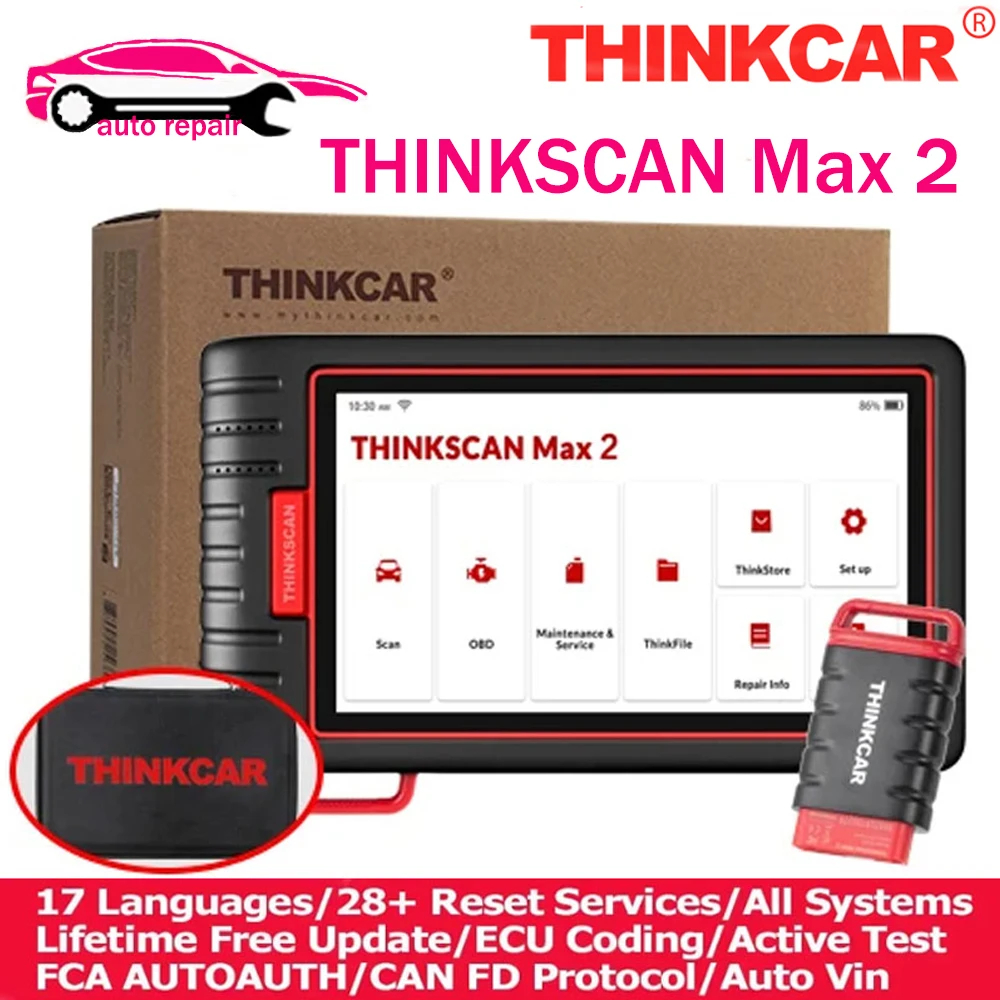 Original THINKCAR ThinkScan Max 2 Thinktool Max2 Full system CANFD For GM AF DPF IMMO 28 Reset OBD2 Scanner Lifetime Free Update