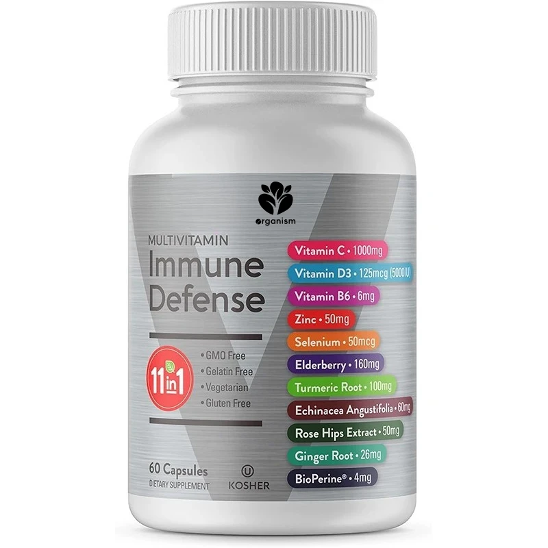11 in 1 multivitamin supplement capsule, containing echinacea, turmeric, rose HIPS, selenium, pepper extract, ginger-60 capsules