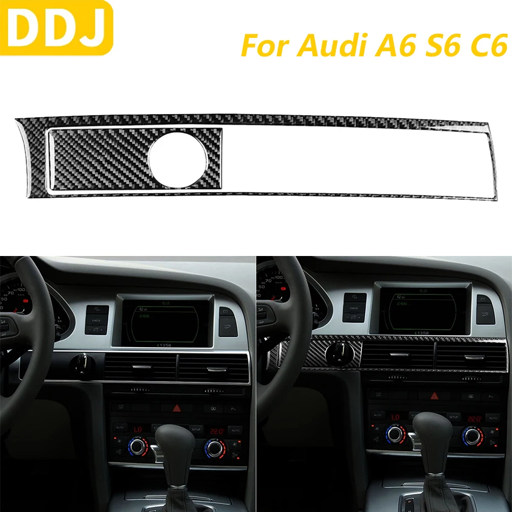 

Для Audi A6 S6 C6 2005-2011 настоящее углеродное волокно, центральное управление, запуск одним касанием, вентиляционное отверстие, накладка, автомобильные аксессуары, наклейка
