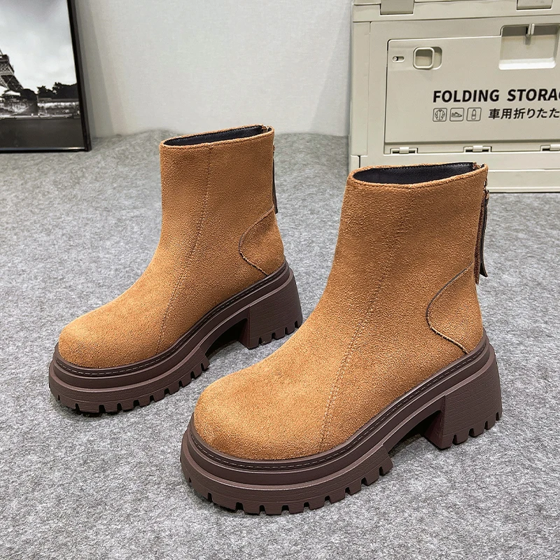 Women Platform Fur Snow Boots High Heels Shoes Fashion Chelsea Boots 2025 Winter Trend Sneaker Chunky Shoes Chelsea Botas Mujer