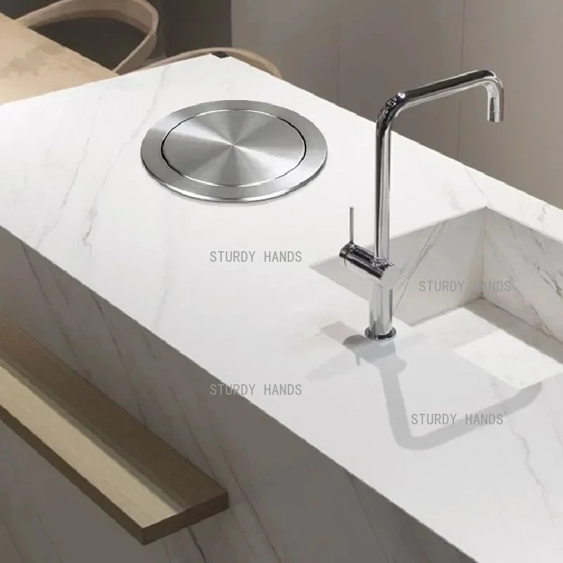 

1pc Stainless Steel Circular/square Countertop Garbage Cover Embedded Countertop Cover Shake Lid Garbage Cover Home Accessories