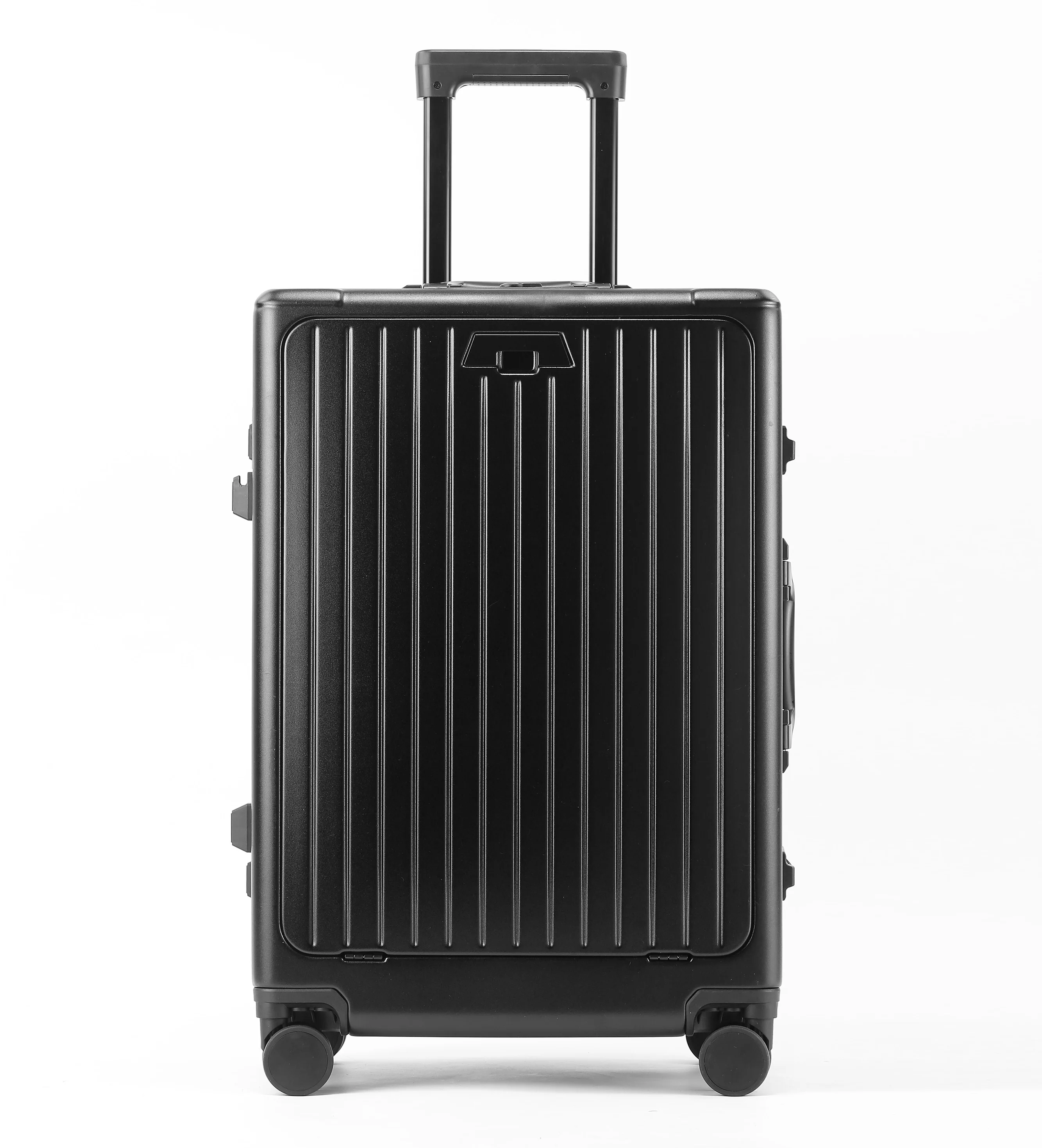 حقيبة أمتعة من الألومنيوم بتصميم جديد لعام 2025 مقاس 20/24 بوصة تحمل على المقصورة وعجلات دوارة وخفيفة الوزن وحقيبة سفر ذات غلاف صلب باللون الأسود