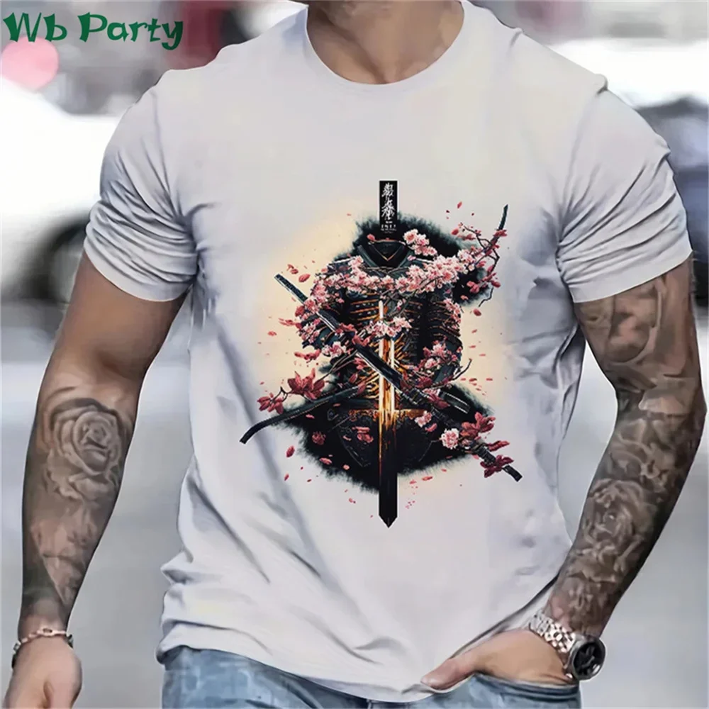 3D Printed Japan Samurai T Shirt for Men Personality Pattern T-shirts Summer Fashion O-Neck Street Loose Tops Short Sleeve Tees