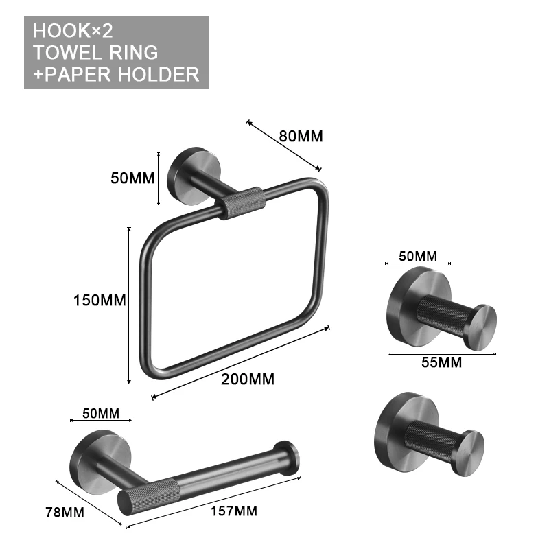 

Grey Bathroom Hardware Set Accessories Kit Stainless Steel Round Wall Rack Hand Bar Toilet Roll Paper Holder Robe Towel Hook