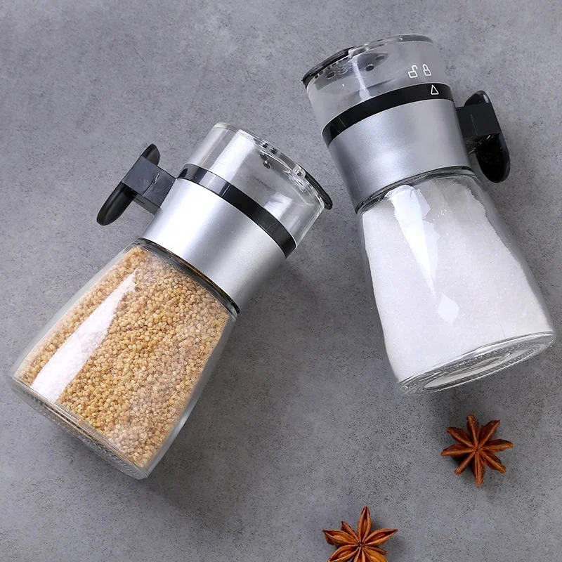 Glass Salt Bottle Seasoning Can Salt Dispenser Shaker Push-type Seasoning Jar Spice And Salt Pepper Bottle