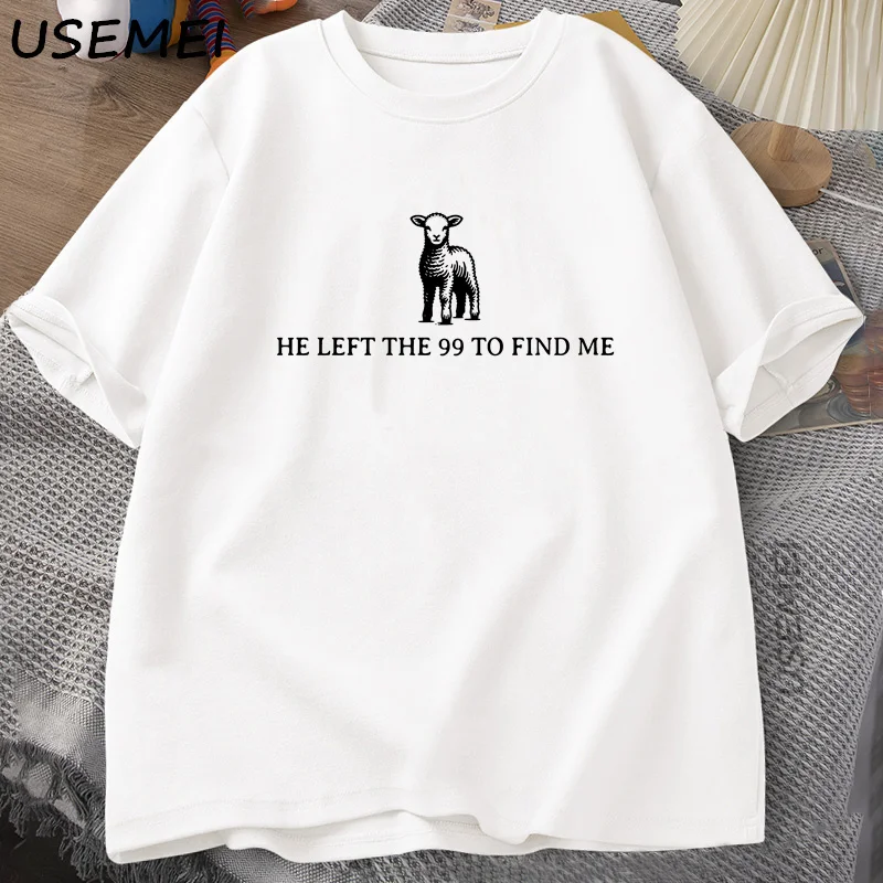 Retro Religious T-Shirt He Left The 99 T Shirt Christian Bible Verse Tshirt Faith Cotton Short Sleeve Graphic T Shirts Tops