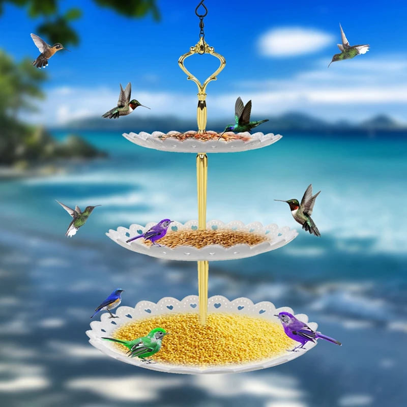 3-Tier Plastic Hanging Bird Feeder Birdbath For Outdoor Garden Decor, Yard Farm Water Feeder Hummingbird Bird Feeder Supplies