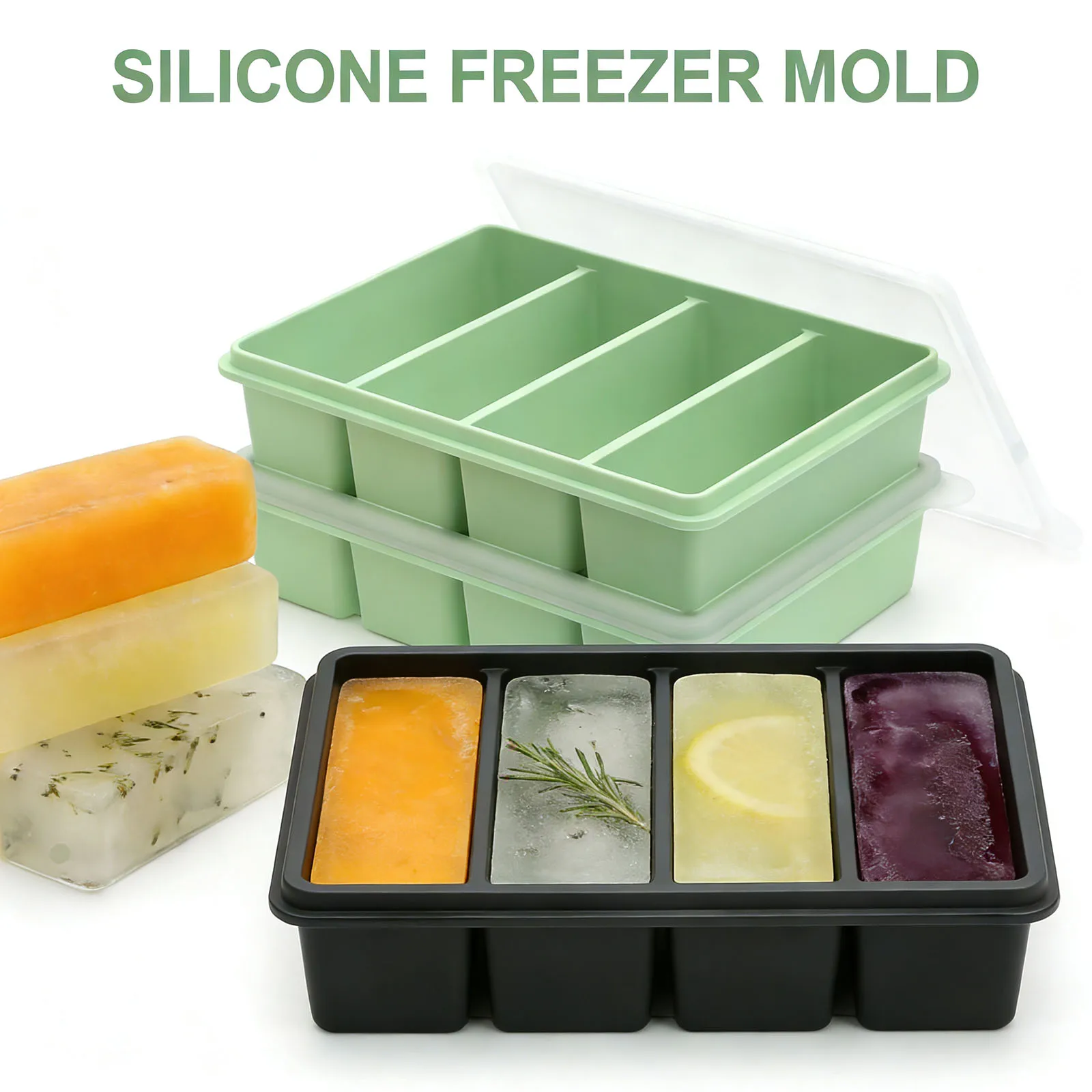Silicone Ice Cubes Freezer Tray Square Whiskey Ice Tray Mold Ice Mold Barware Cocktail Tools for Freezing Broth,Sauce,Leftovers