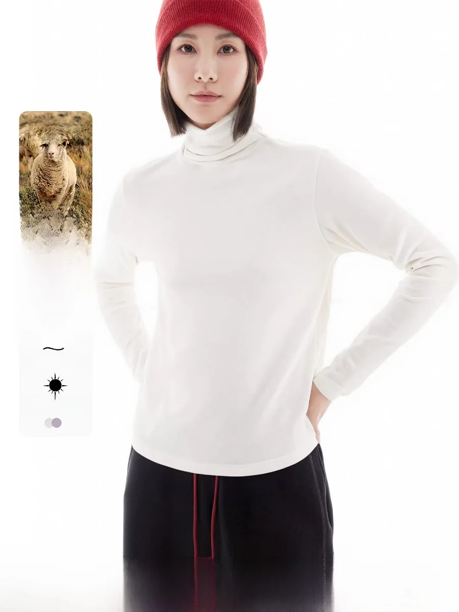 

Warm High Collar Long Sve Women's T-irt Lyocell Wool Blend Cloud Life Soft Comfortable Casual Sle Winter Top