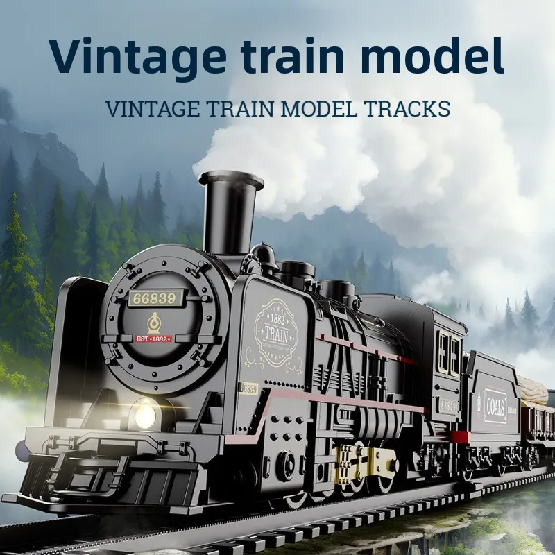 الرجعية قطار البخار الكهربائي المسار محاكاة الكلاسيكية السكك الحديدية قطار الشحن عالية السرعة السكك الحديدية قطار نموذج الصبي لعبة هدية الكريسماس