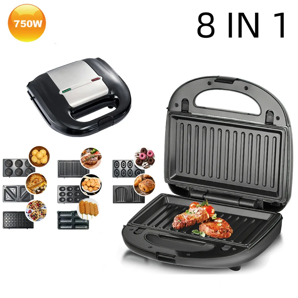 Kitchen Appliances 8-in-1 Waffle 1PC Multifunctional Breakfast Machine Saming Metallurgical Doughnuts Nuts Biscuits Steak