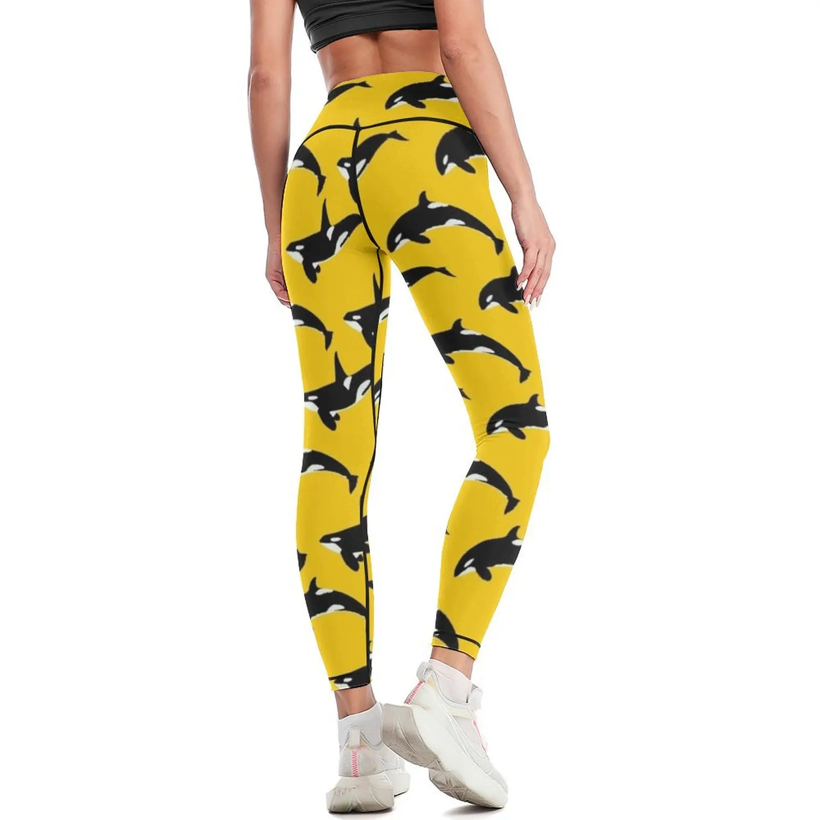 Orca-Muster: gelbe Leggings Sport für Fitness studio Push-up-Strumpfhosen für Damen Leggings