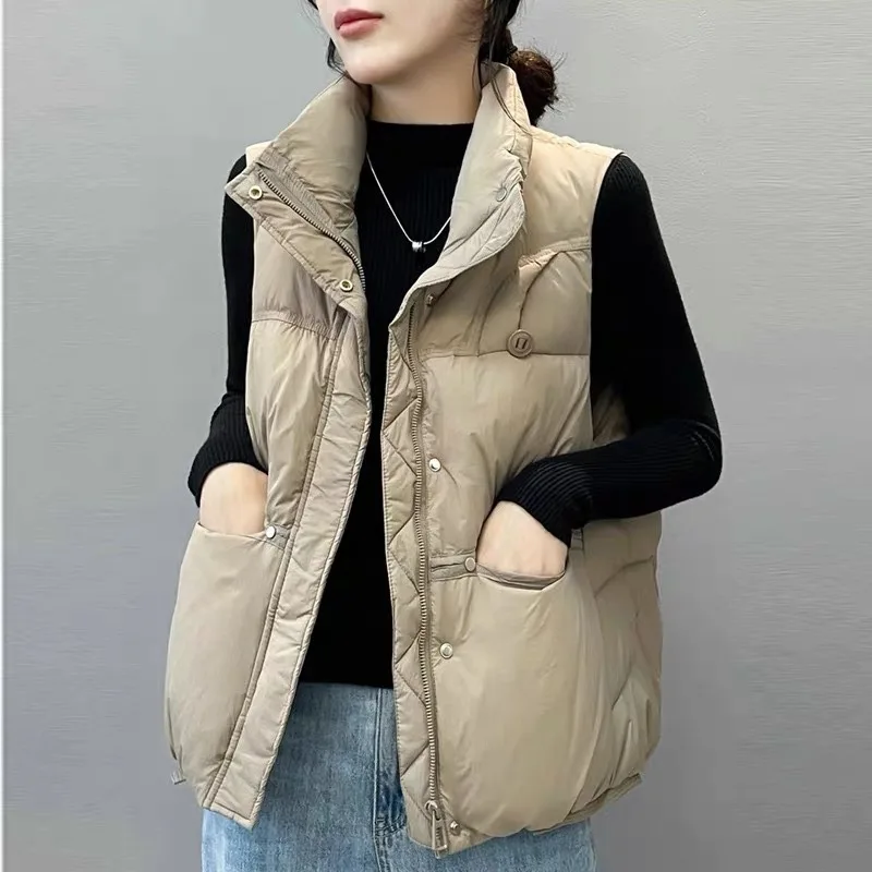 

New Korean version stand-up collar fashion down vest women thickened warm temperament elegant literary vest jacket