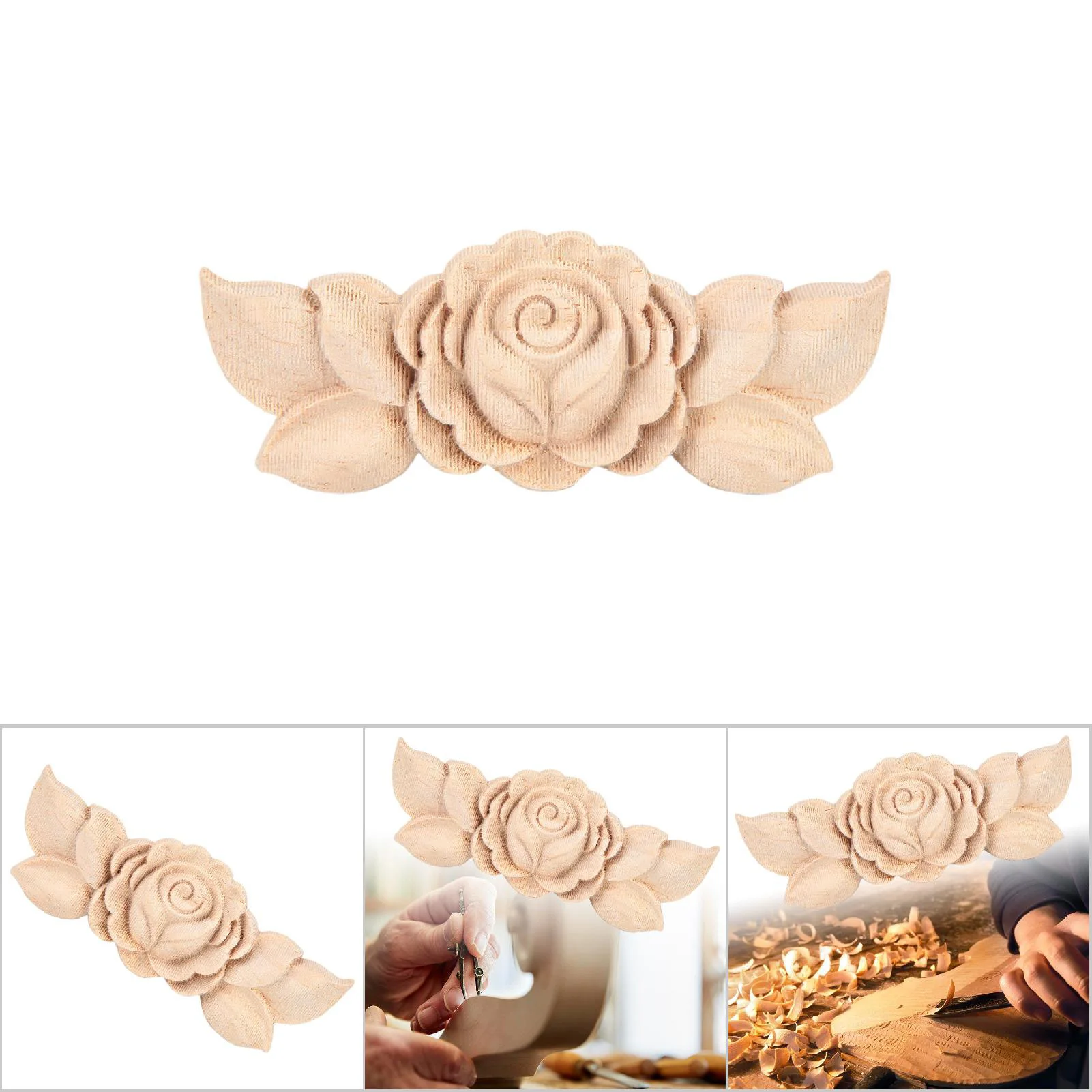 D2 4Pcs Flower Wood Carved Corner Onlay Applique Door Cabinet Vintage Style Furniture Decor Home European Style Rose Applique