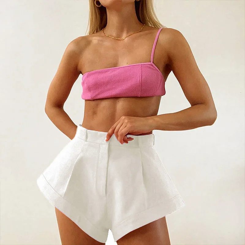 Summer Casual Wide Leg Shorts with Flying Edges Sexy High Waisted Fashion Shorts